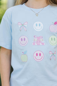 Girls: Smiley Days Light Blue Graphic Tee