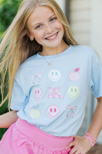 Girls: Smiley Days Light Blue Graphic Tee