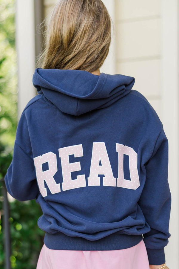 Girls: Read Navy Blue Graphic Hoodie