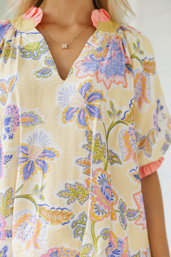 This One For Sure Yellow Floral Blouse