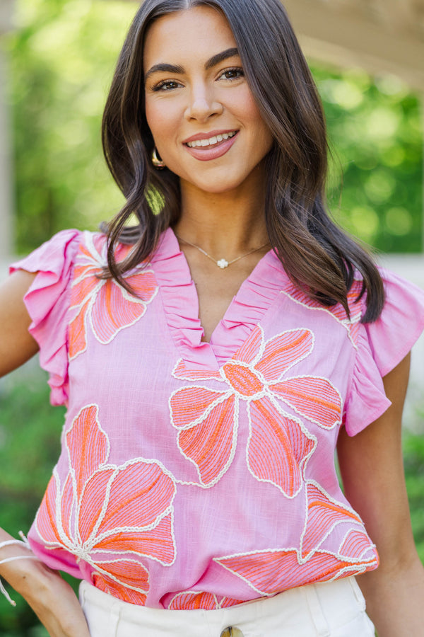 No Missing This Pink Floral Blouse