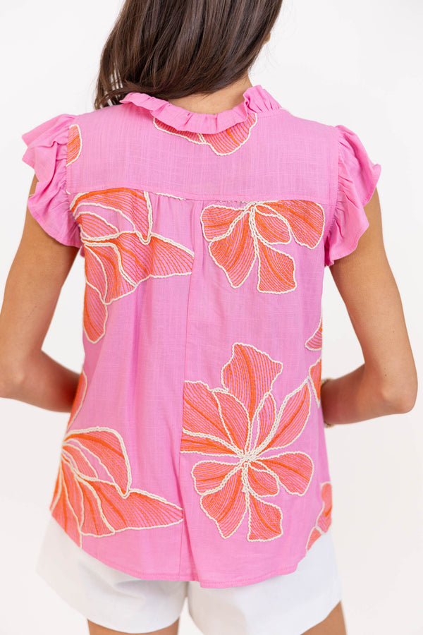 No Missing This Pink Floral Blouse