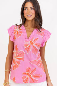 No Missing This Pink Floral Blouse