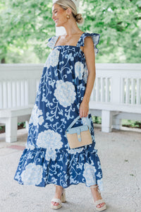 Letting It All Be Navy Large Floral Midi Dress