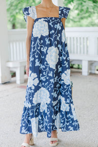 Letting It All Be Navy Large Floral Midi Dress