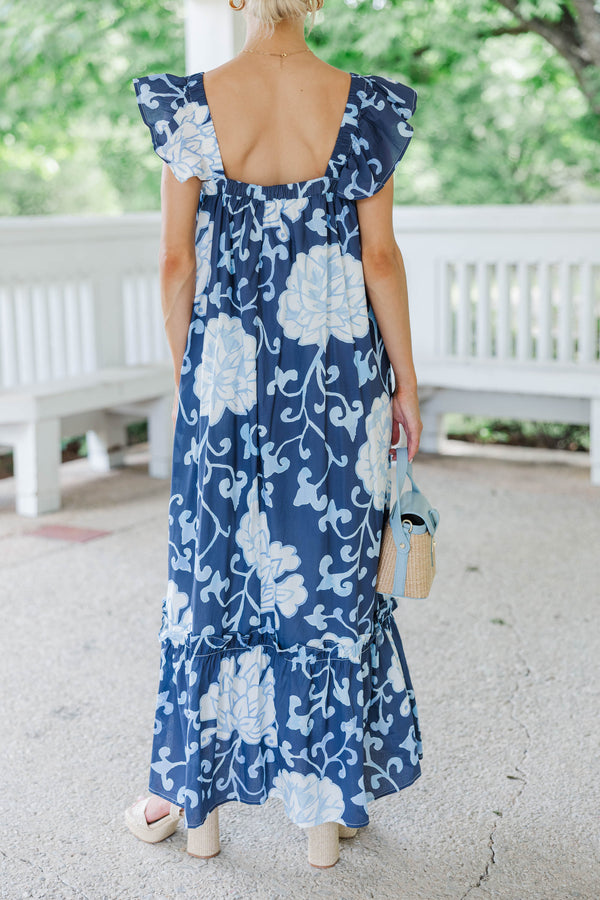Letting It All Be Navy Large Floral Midi Dress