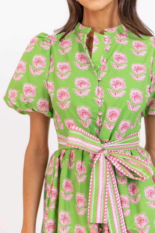 Center Of It All Green Floral Dress