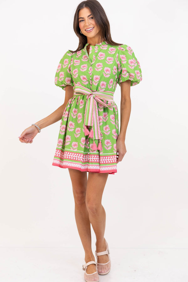 Center Of It All Green Floral Dress