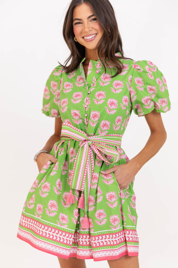 Center Of It All Green Floral Dress