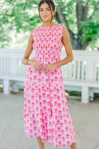 Sweet Surrender Pink Floral Midi Dress