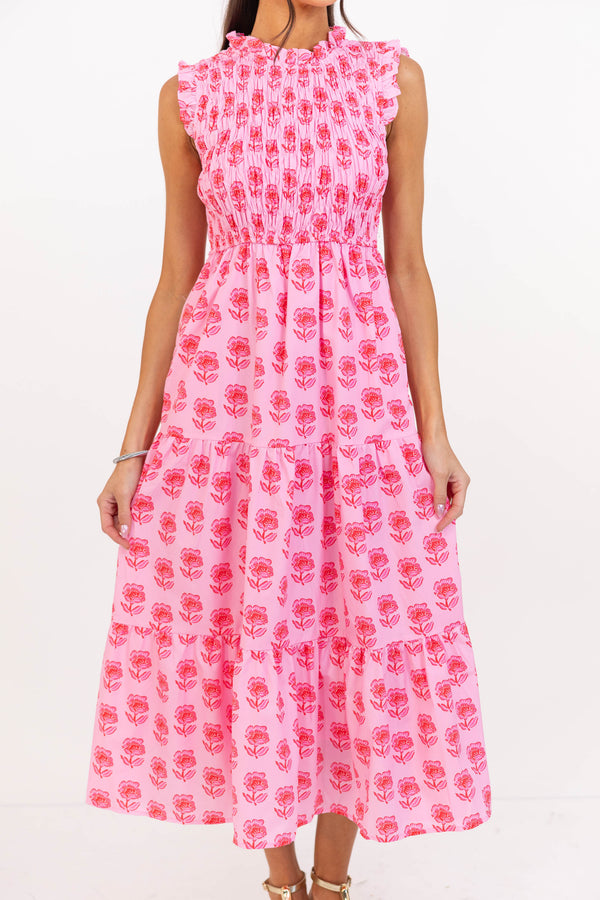 Sweet Surrender Pink Floral Midi Dress