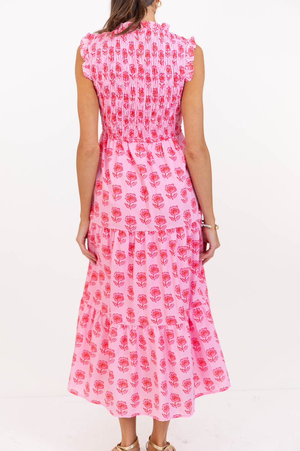 Sweet Surrender Pink Floral Midi Dress