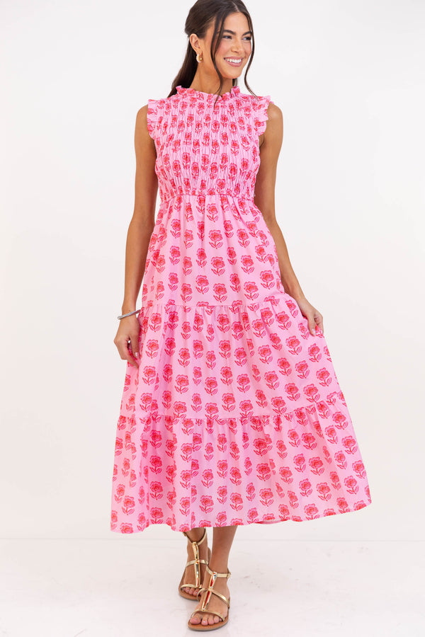 Sweet Surrender Pink Floral Midi Dress