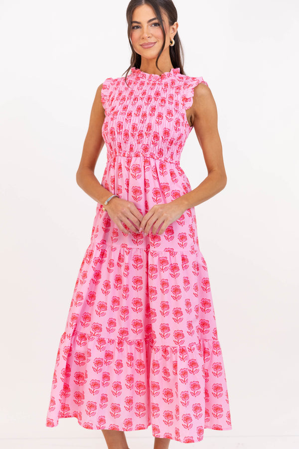 Sweet Surrender Pink Floral Midi Dress