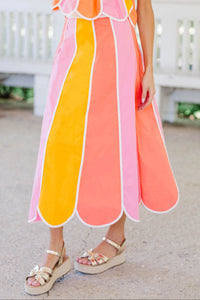 So Fun Peach Colorblock Midi Skirt