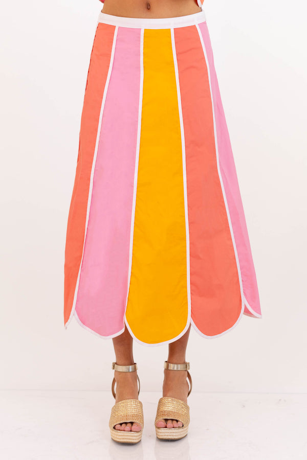 So Fun Peach Colorblock Midi Skirt