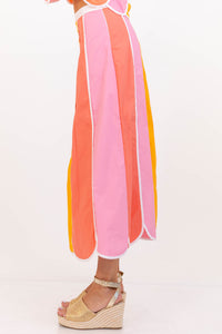So Fun Peach Colorblock Midi Skirt