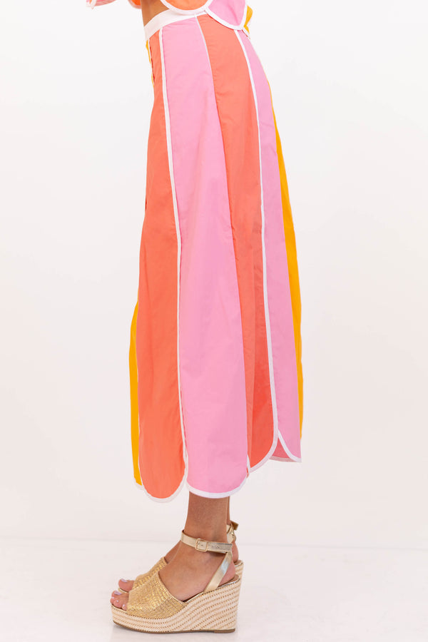 So Fun Peach Colorblock Midi Skirt