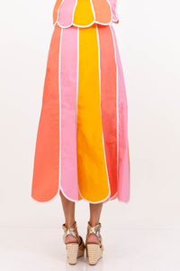 So Fun Peach Colorblock Midi Skirt