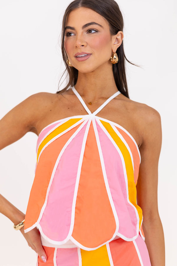 So Flirty Peach Colorblock Halter Tank