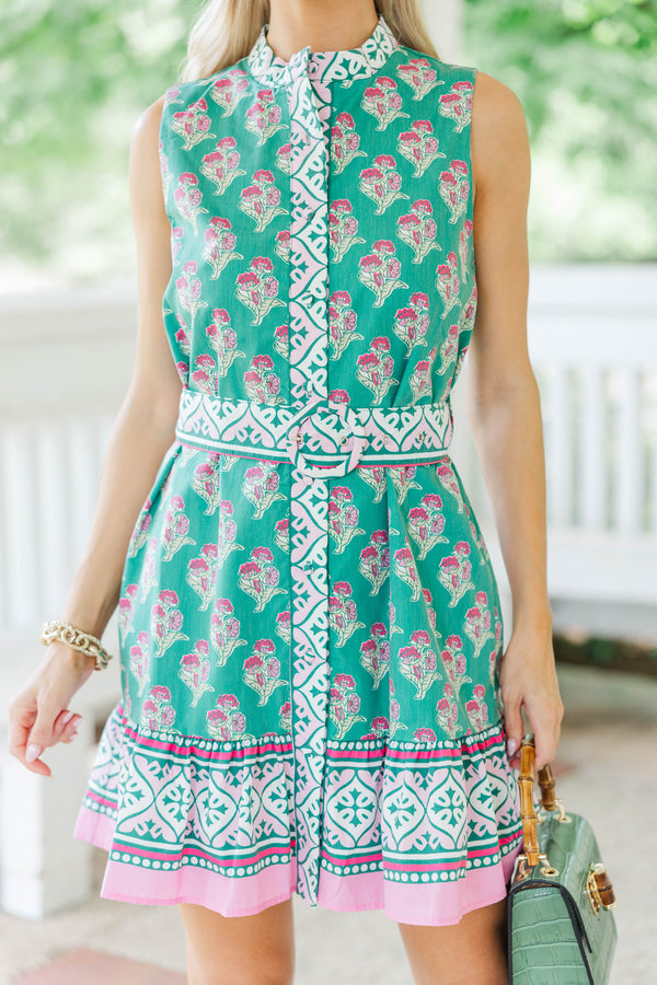 Swept Up In Something Sweet Green Floral Dress