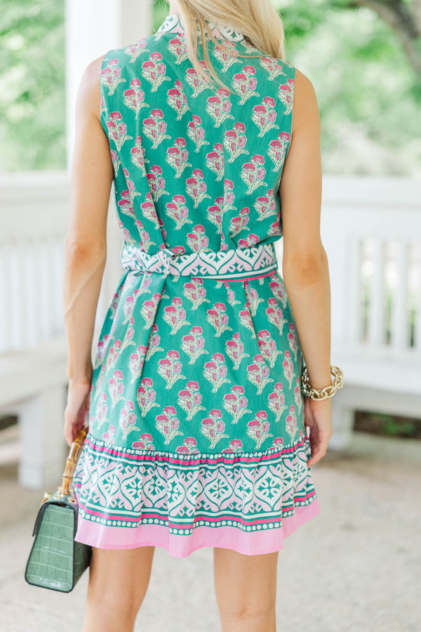 Swept Up In Something Sweet Green Floral Dress