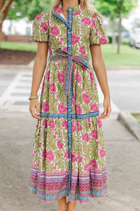 Softly And Suddenly Green Floral Midi Dress
