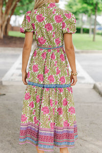 Softly And Suddenly Green Floral Midi Dress