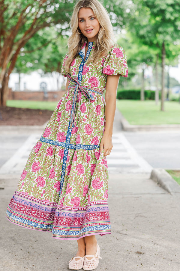 Softly And Suddenly Green Floral Midi Dress