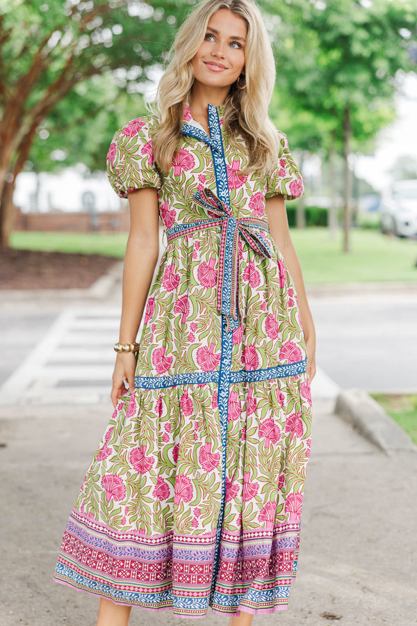 Softly And Suddenly Green Floral Midi Dress