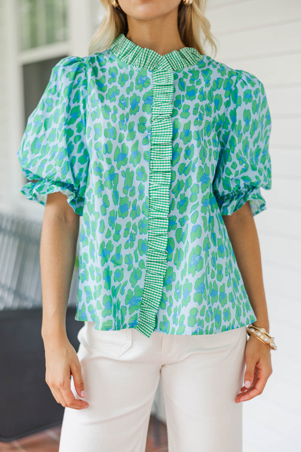 All Yours Green Leopard Blouse