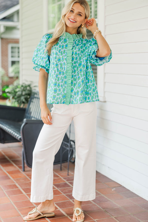 All Yours Green Leopard Blouse