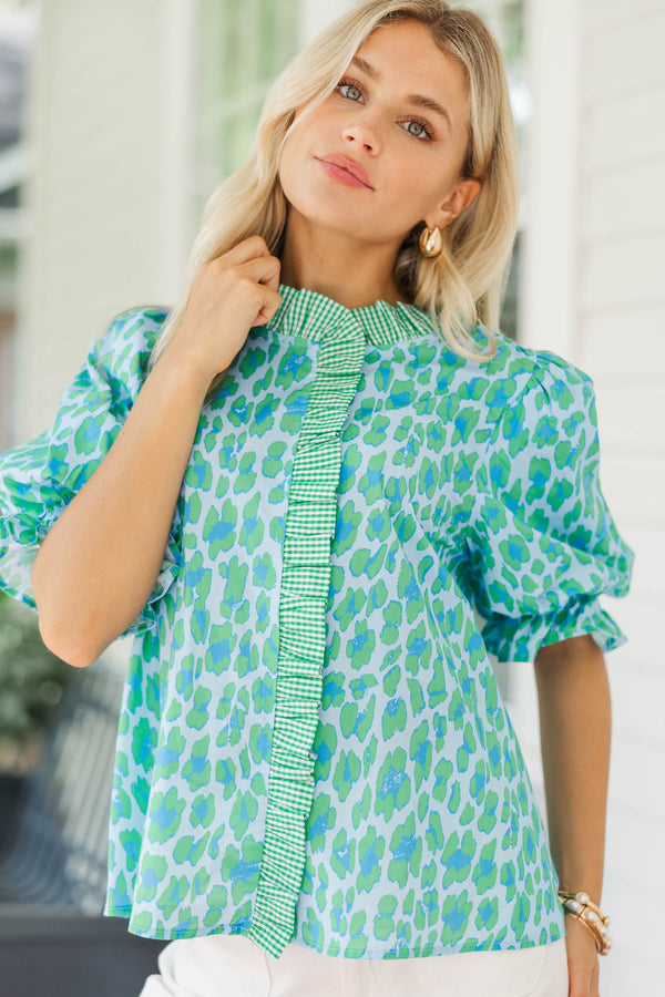 All Yours Green Leopard Blouse