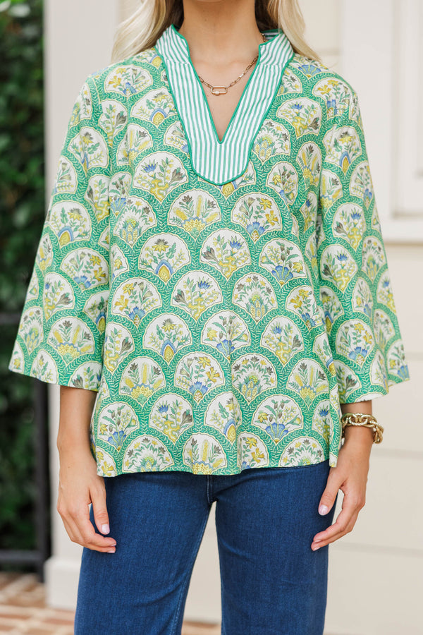 So Me Green Medallion Blouse