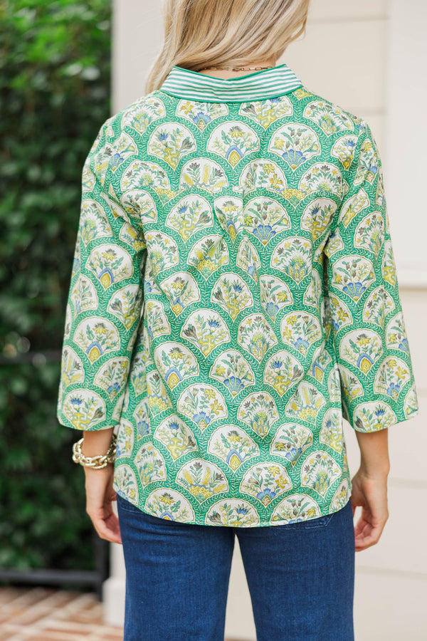 So Me Green Medallion Blouse