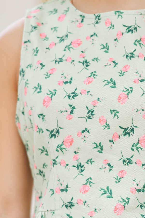 Happy Looks Good Sage Ditsy Floral Blouse