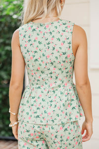 Happy Looks Good Sage Ditsy Floral Blouse