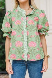 Blushing Floral Sage Floral Blouse