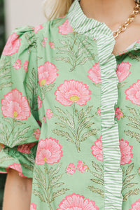 Blushing Floral Sage Floral Blouse