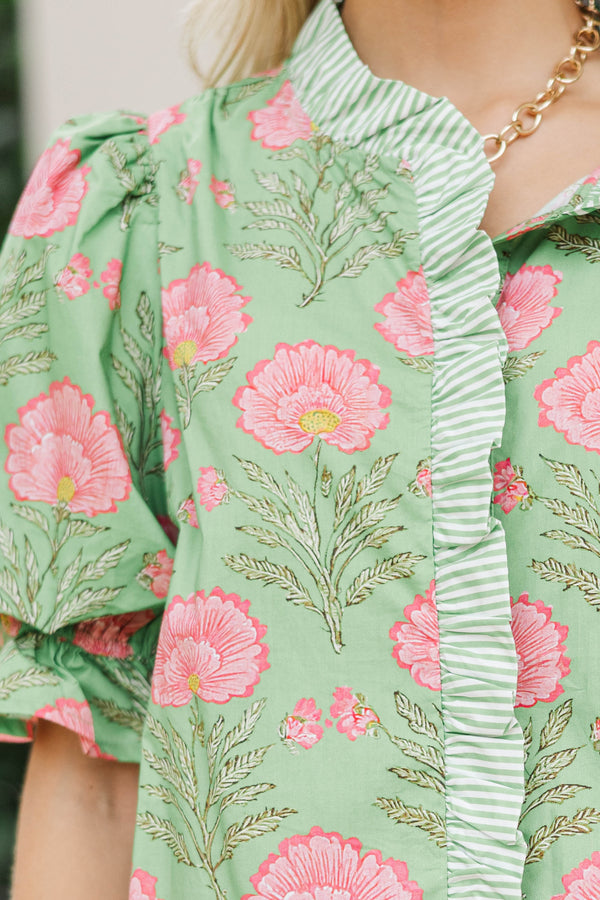 Blushing Floral Sage Floral Blouse