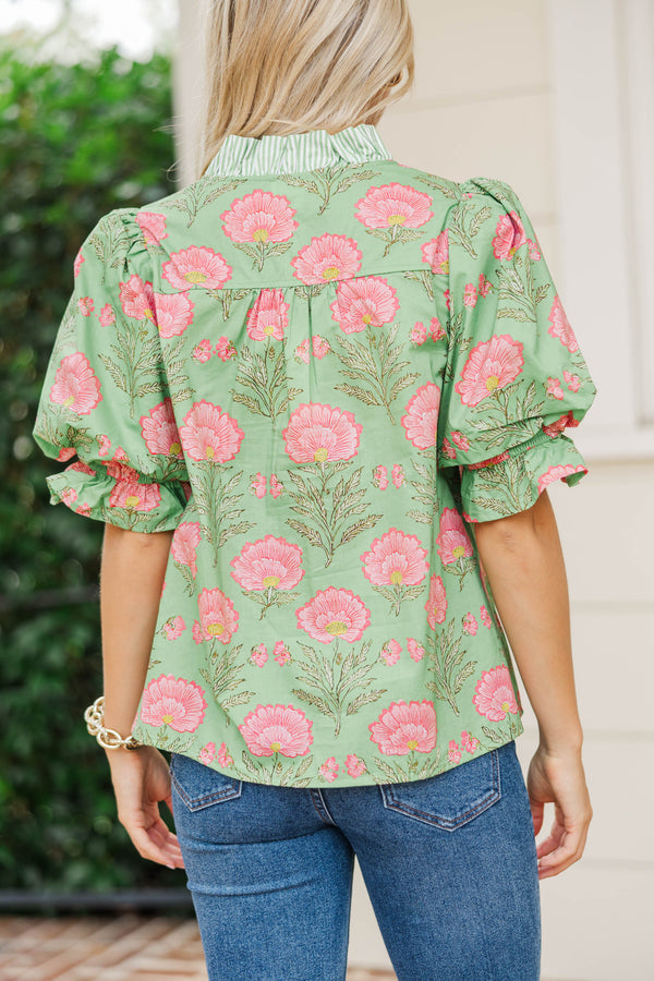 Blushing Floral Sage Floral Blouse