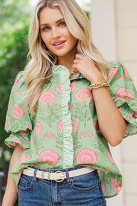 Blushing Floral Sage Floral Blouse