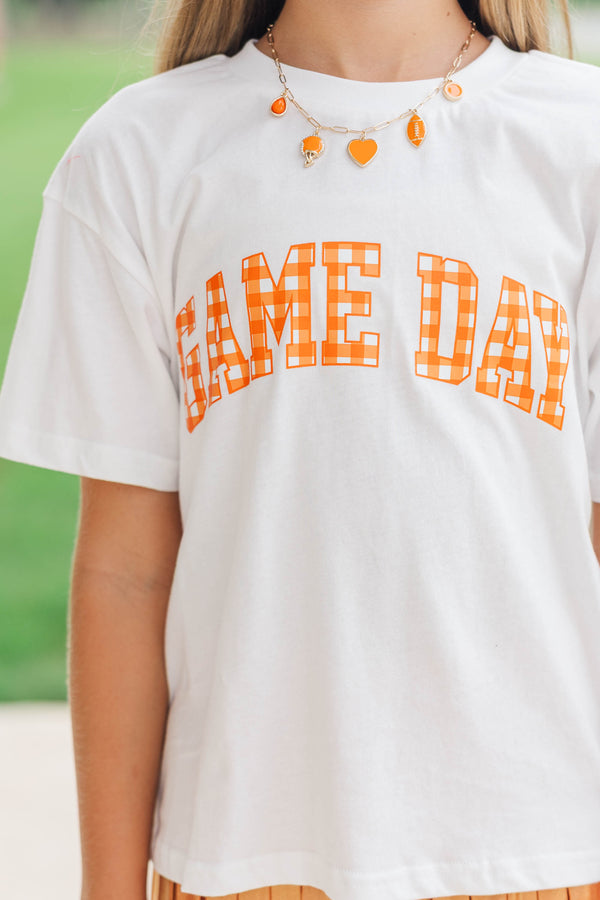 Girls: Game Day Ready Orange Gingham Graphic Tee