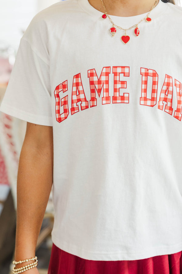 Girls: Game Day Ready Red Gingham Graphic Tee