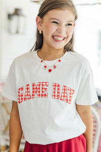 Girls: Game Day Ready Red Gingham Graphic Tee