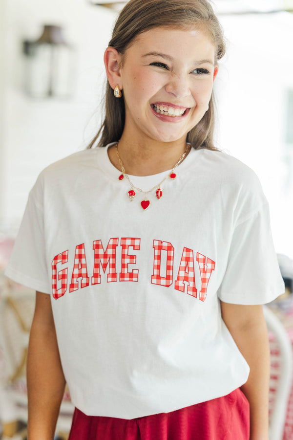 Girls: Game Day Ready Red Gingham Graphic Tee