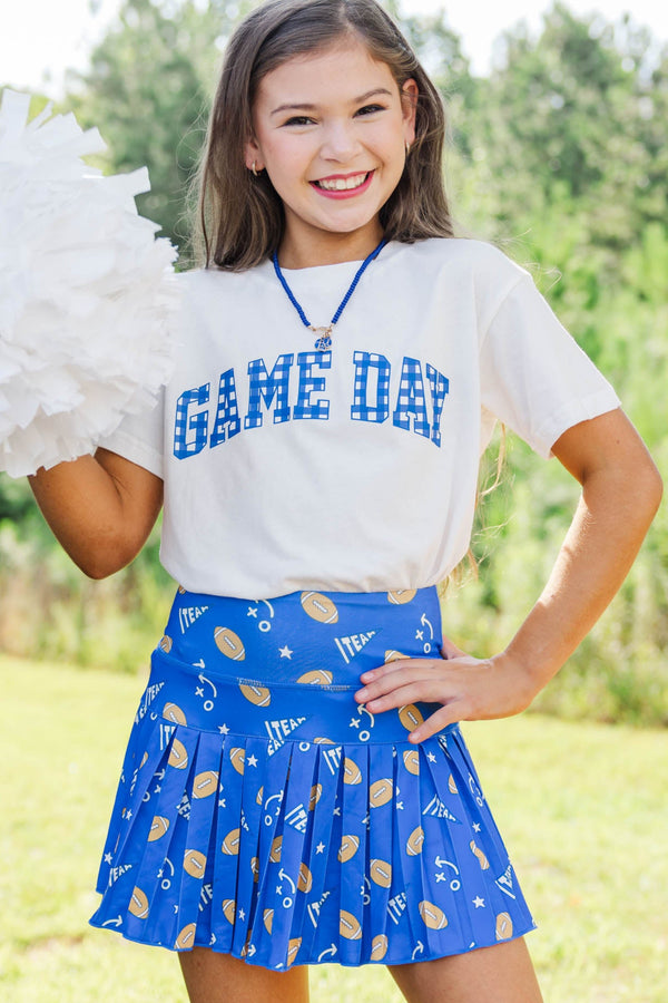 Girls: The Sadie Royal Blue Football Print Skort