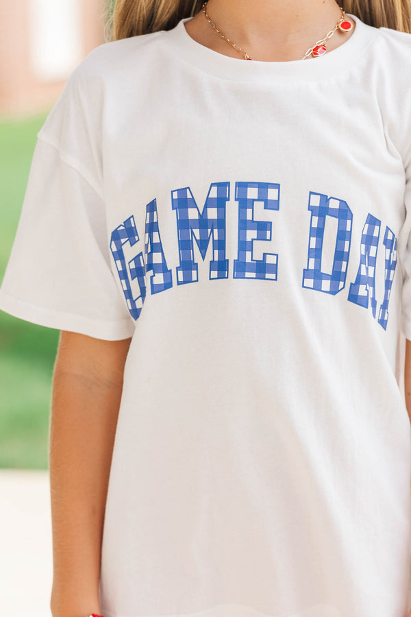 Girls: Game Day Ready Royal Gingham Graphic Tee