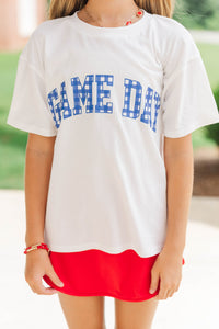 Girls: Game Day Ready Royal Gingham Graphic Tee