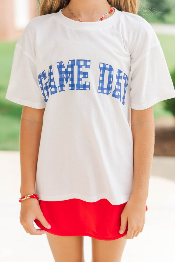 Girls: Game Day Ready Royal Gingham Graphic Tee